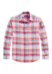 Ralph Lauren Plaid Linen Long-Sleeve Sport Shirt