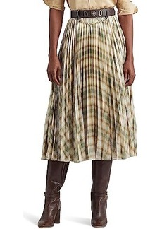 Ralph Lauren Plaid Pleated Metallic Georgette Skirt