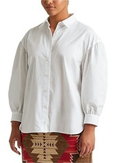Ralph Lauren Plus Size Blouson-Sleeve Cotton Broadcloth Shirt