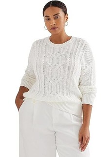 Ralph Lauren Plus-Size Cable-Knit Cotton Crewneck Sweater