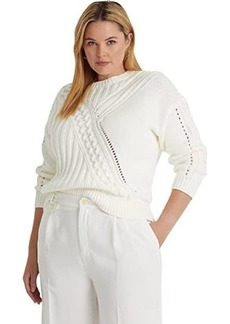 Ralph Lauren Plus Size Cotton-Blend Crew Neck Sweater