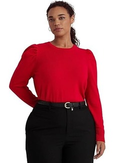 Ralph Lauren Plus-Size Cotton-Blend Puff-Sleeve Sweater