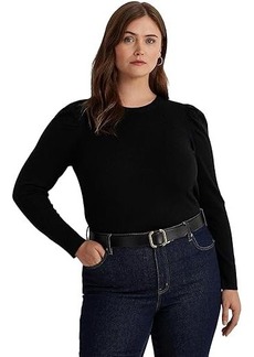 Ralph Lauren Plus-Size Cotton-Blend Puff-Sleeve Sweater