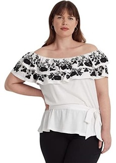 Ralph Lauren Plus Size Embroidered Jersey Off-the-Shoulder Top