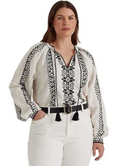 Ralph Lauren Plus Size Embroidered Linen Blouse