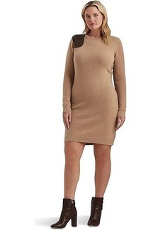 Ralph Lauren Plus Size Faux Leather Trim Wool Cashmere Dress