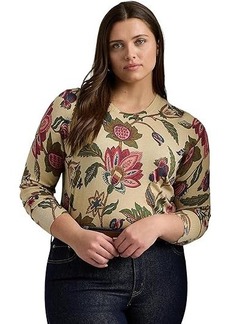 Ralph Lauren Plus-Size Floral Cotton-Blend Sweater