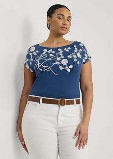 Ralph Lauren Plus-Size Floral-Embroidered Jersey Tee