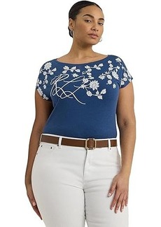 Ralph Lauren Plus-Size Floral-Embroidered Jersey Tee