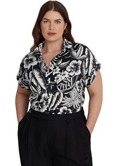 Ralph Lauren Plus Size Floral Linen Short Sleeve Shirt