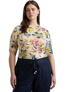 Ralph Lauren Plus-Size Floral Stretch Cotton Boatneck Tee