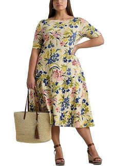 Ralph Lauren Plus-Size Floral Stretch Cotton Midi Dress