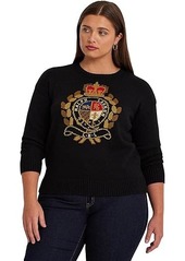 Ralph Lauren Plus-Size Intarsia-Knit Crest Cotton-Blend Sweater