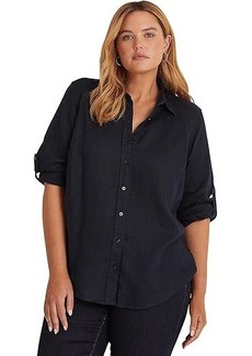 Ralph Lauren Plus-Size Linen Roll Tab–Sleeve Shirt