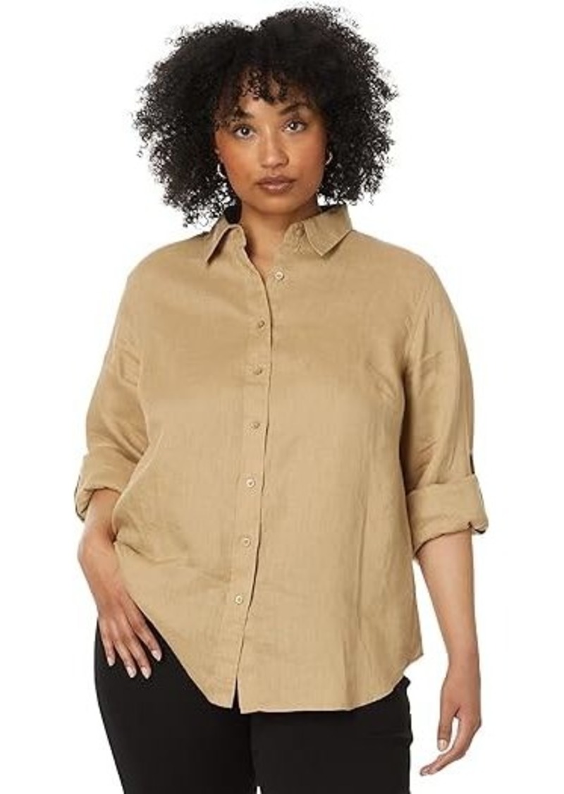 Ralph Lauren Plus-Size Linen Roll Tab–Sleeve Shirt