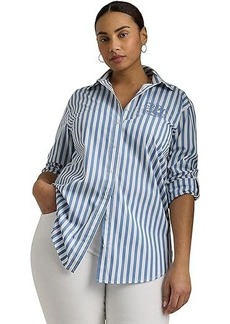 Ralph Lauren Plus-Size Oversize Striped Cotton Broadcloth Shirt