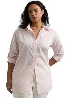 Ralph Lauren Plus-Size Oversize Striped Cotton Broadcloth Shirt
