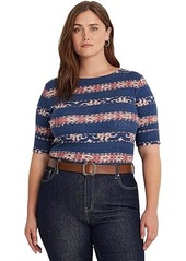 Ralph Lauren Plus-Size Print Stretch Cotton Boatneck Tee