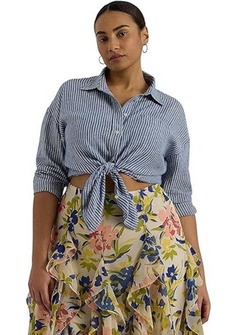 Ralph Lauren Plus-Size Relaxed Fit Pinstripe Linen Shirt