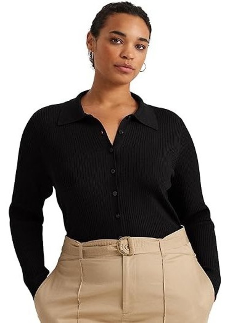 Ralph Lauren Plus-Size Rib-Knit Long-Sleeve Polo Cardigan