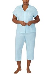 Ralph Lauren Plus Size Short Sleeve Knit Notch Collar Capris PJ Set