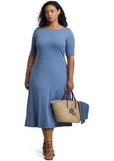 Ralph Lauren Plus-Size Stretch Cotton Midi Dress