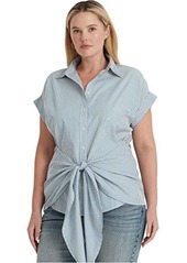 Ralph Lauren Plus Size Striped Tie-Front Cotton Broadcloth Shirt