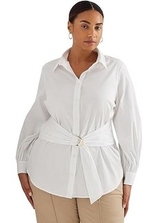 Ralph Lauren Plus-Size Tie-Front Cotton-Blend Shirt