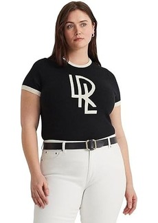 Ralph Lauren Plus-Size Two-Tone Logo Short-Sleeve Sweater