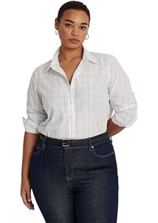 Ralph Lauren Plus Size Windowpane Cotton Broadcloth Shirt