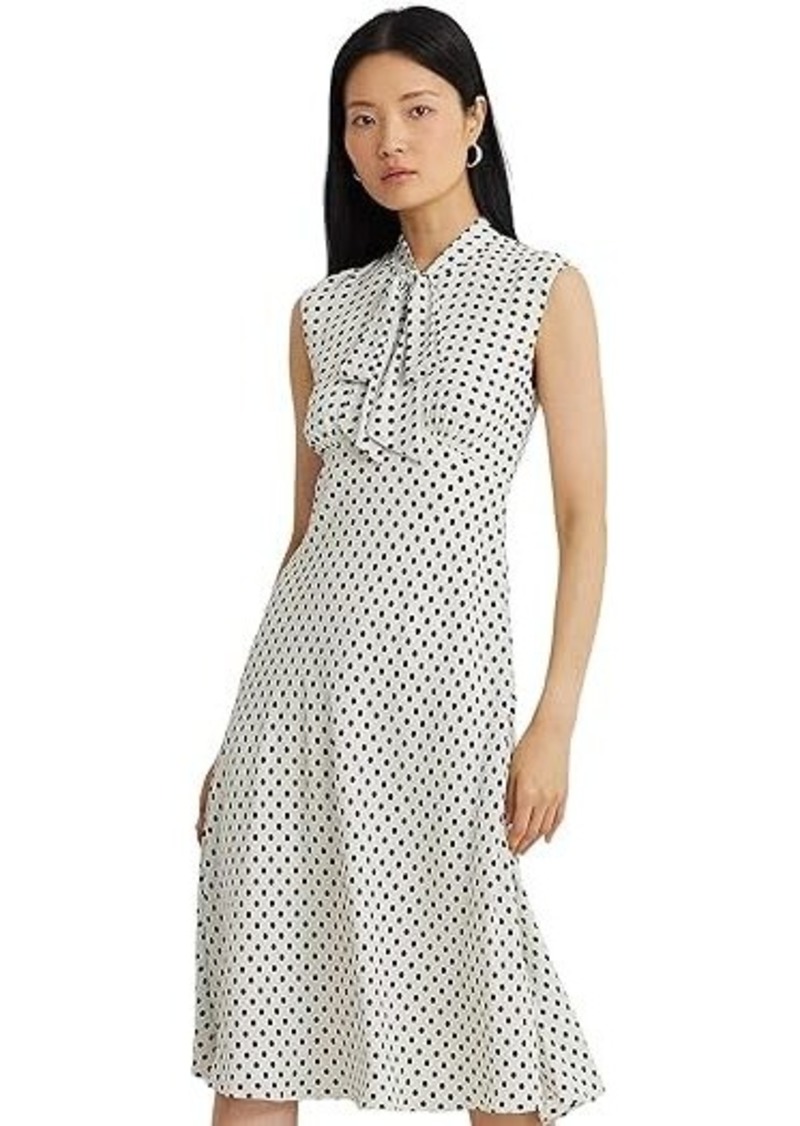 Ralph Lauren Polka-Dot Georgette Tie-Neck Dress