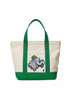 Ralph Lauren Small Embroidered Polo Bear Canvas Tote Bag