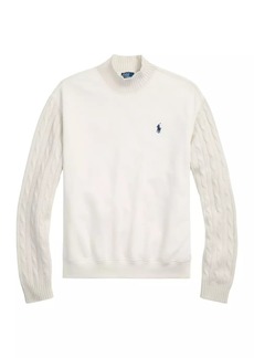 Ralph Lauren: Polo Cable-Knit Sleeves Fleece Mock-Turtleneck Sweatshirt