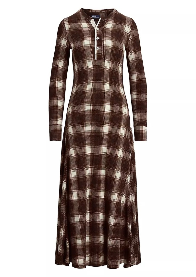 Ralph Lauren: Polo Check Waffle-Knit Henley Maxi Dress