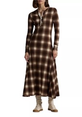 Ralph Lauren: Polo Check Waffle-Knit Henley Maxi Dress