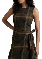 Ralph Lauren: Polo Check Wool-Blend Sleeveless Faux Wrap Midi Dress