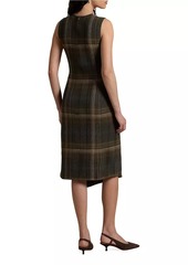 Ralph Lauren: Polo Check Wool-Blend Sleeveless Faux Wrap Midi Dress