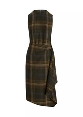 Ralph Lauren: Polo Check Wool-Blend Sleeveless Faux Wrap Midi Dress