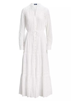 Ralph Lauren: Polo Cotton Eyelet Long-Sleeve Maxi Dress