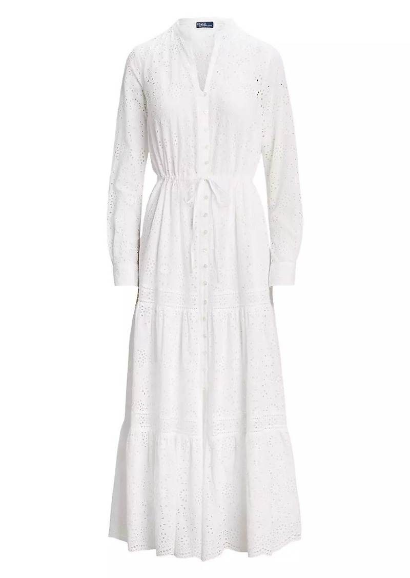 Ralph Lauren: Polo Cotton Eyelet Long-Sleeve Maxi Dress