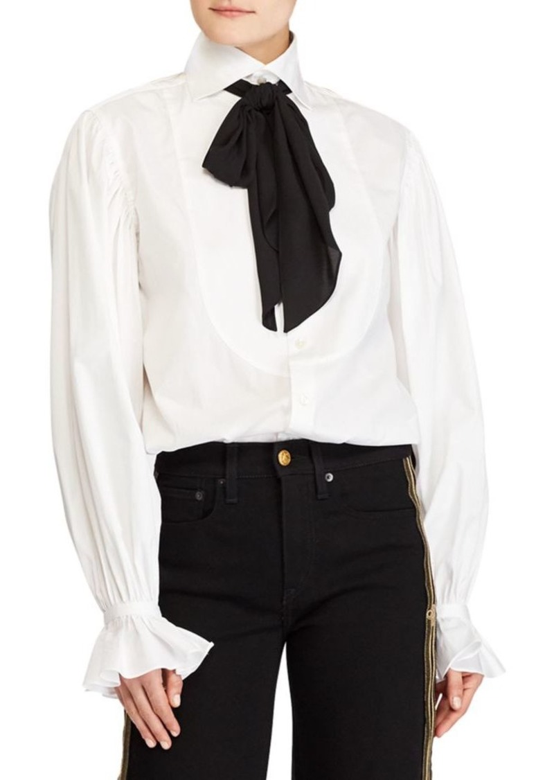 Ralph Lauren: Polo Cotton Tie-Neck Blouse | Tops