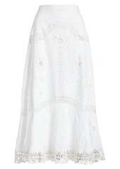 Ralph Lauren: Polo Inset-Lace Linen A-Line Midi-Skirt