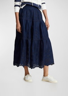 Ralph Lauren: Polo Eyelet-Embroidered Tiered Linen Skirt