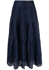Ralph Lauren: Polo eyelet-embroidered tiered midi skirt