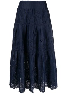 Ralph Lauren: Polo eyelet-embroidered tiered midi skirt