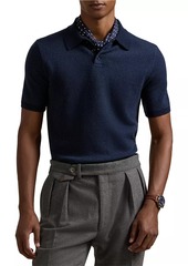 Ralph Lauren Polo Herringbone Jacquard-Knit Wool Polo Sweater