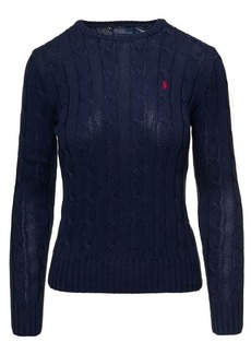 Ralph Lauren: Polo 'Juliana' Blue Cable Knit Pullover with Contrasting Embroidered Logo in Cotton Woman