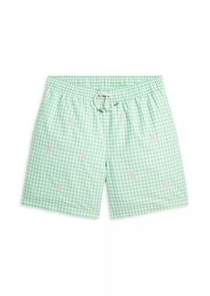 Ralph Lauren: Polo Little Boy's & Boy's Gingham Print Swim Trunks