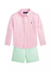 Ralph Lauren: Polo Little Boy's & Boy's Gingham Print Swim Trunks