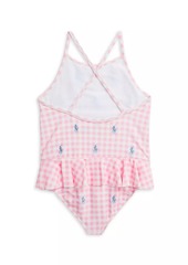 Ralph Lauren: Polo Little Girl's Gingham Pony Ruffle-Trim One-Piece Swimsuit